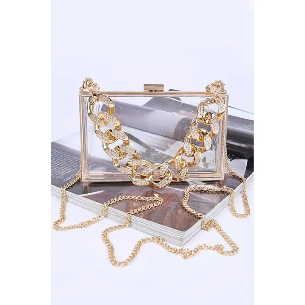 FASHNZFAB Crystal Chunky Chain Clear Box Clutch