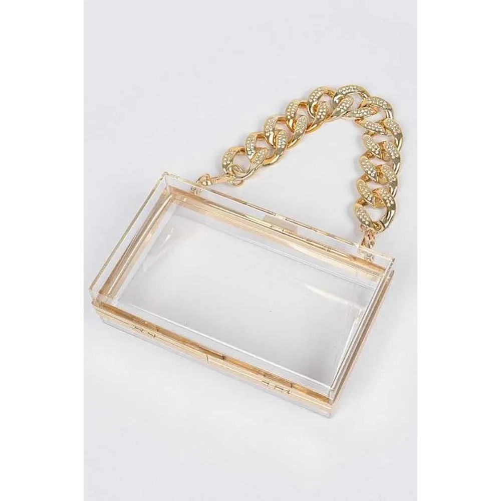 FASHNZFAB Crystal Chunky Chain Clear Box Clutch