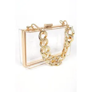 FASHNZFAB Crystal Chunky Chain Clear Box Clutch