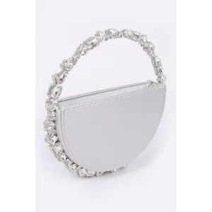 FASHNZFAB Crystal Handle Metallic Circle Clutch