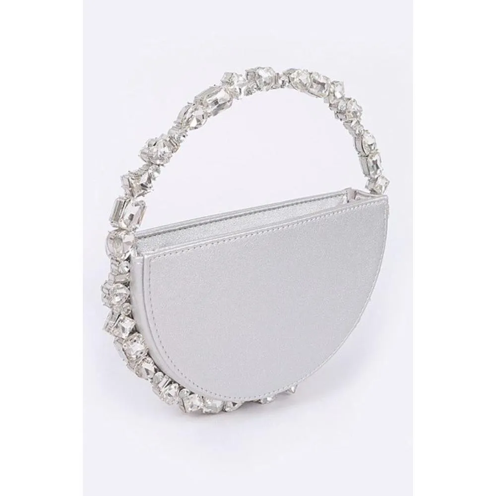 FASHNZFAB Crystal Handle Metallic Circle Clutch