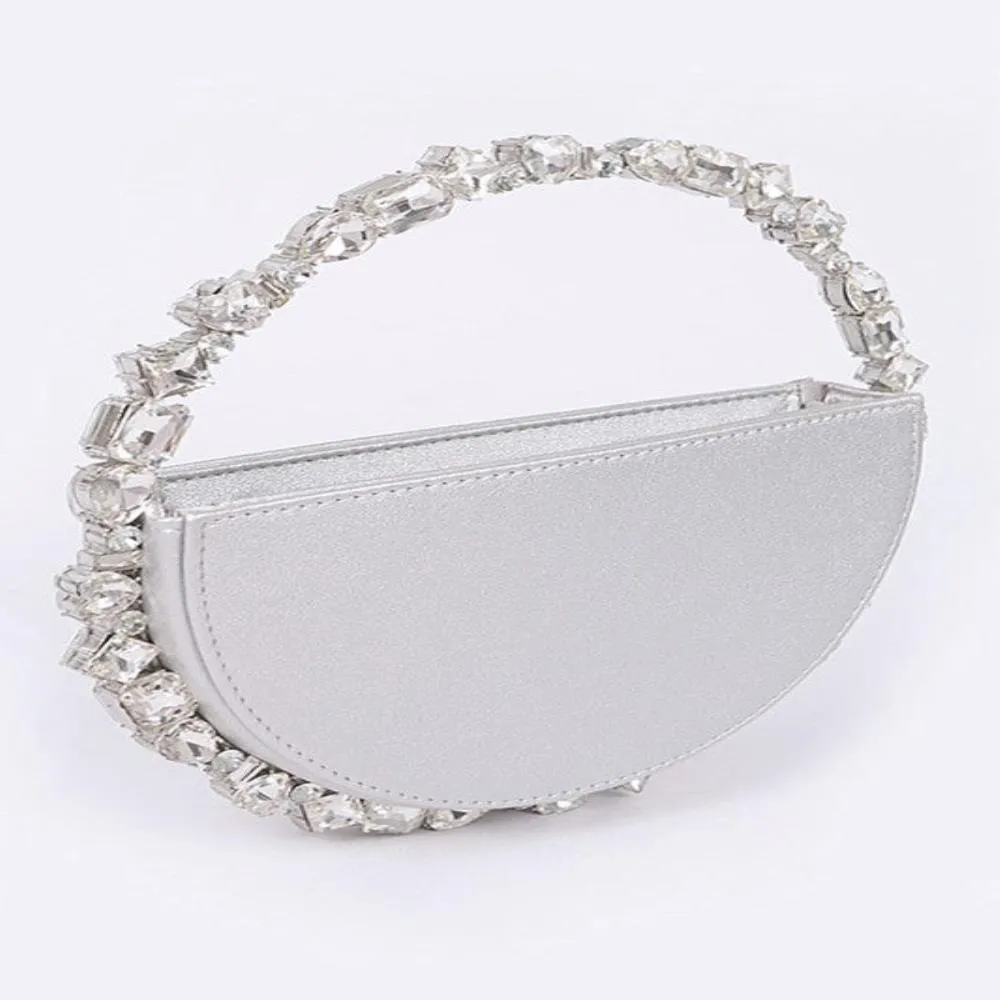 FASHNZFAB Crystal Handle Metallic Circle Clutch