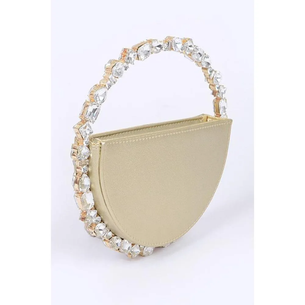 FASHNZFAB Crystal Handle Metallic Circle Clutch