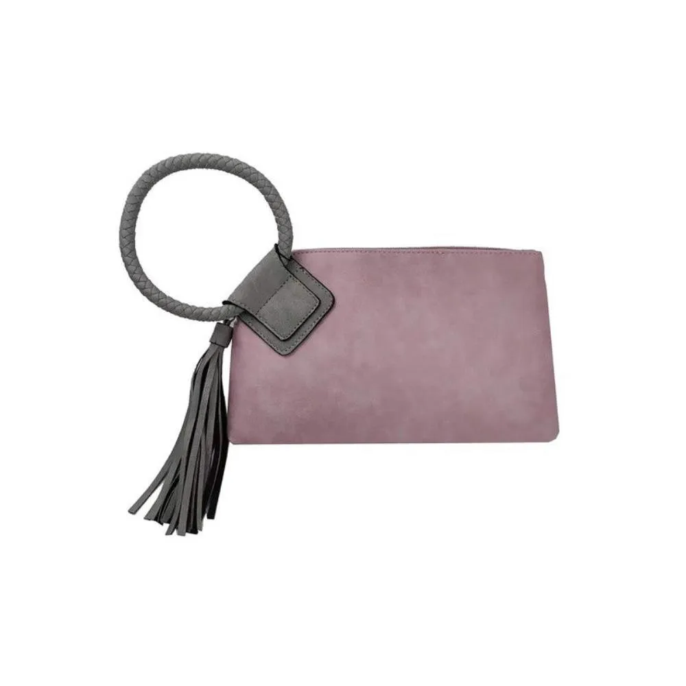 FASHNZFAB Fashion Cuff Handle Tassel Wristlet Clutch