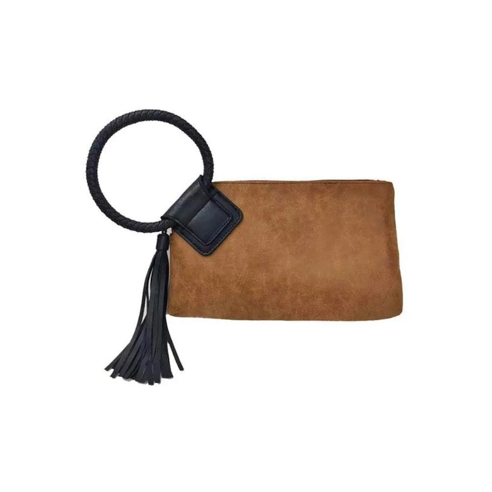 FASHNZFAB Fashion Cuff Handle Tassel Wristlet Clutch