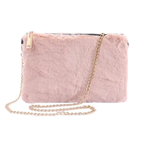 FASHNZFAB Faux Fur Clutch Shoulder Bag