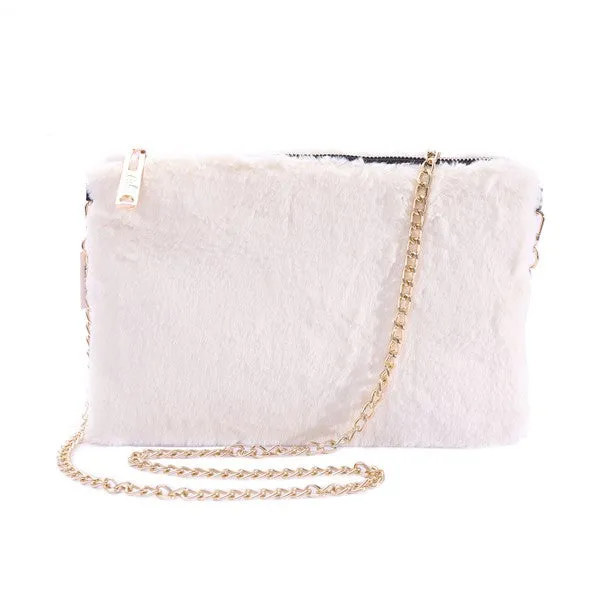 FASHNZFAB Faux Fur Clutch Shoulder Bag