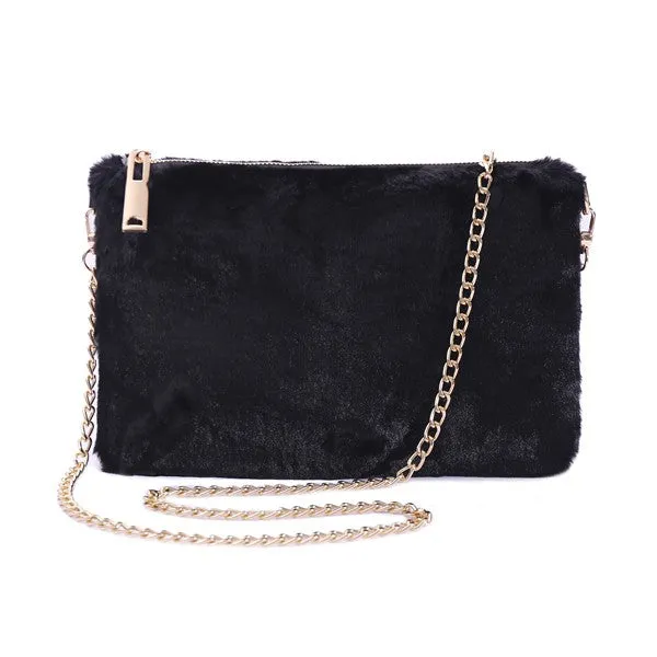 FASHNZFAB Faux Fur Clutch Shoulder Bag