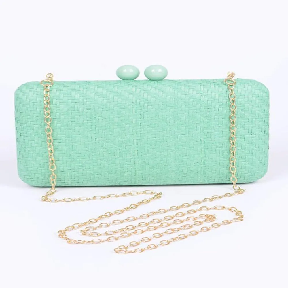 FASHNZFAB Faux Straw Iconic Box Clutch