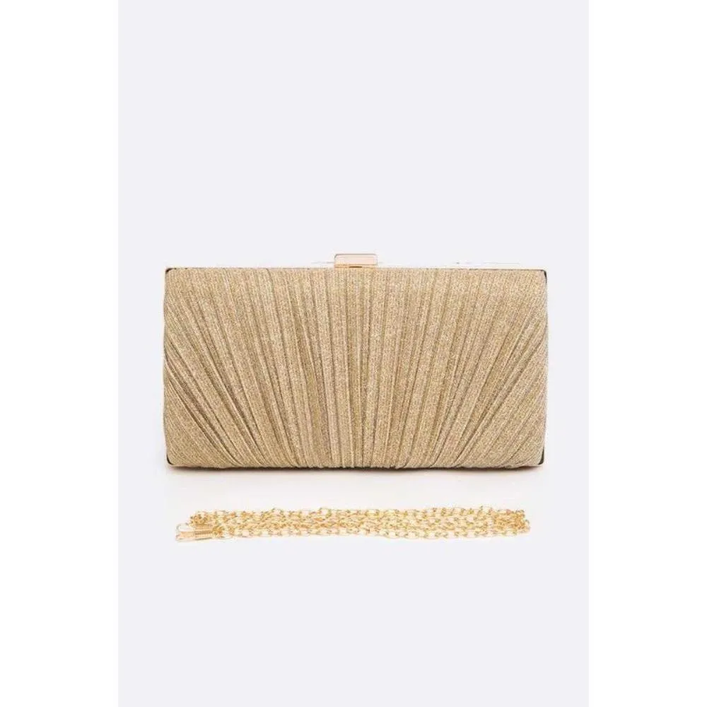 FASHNZFAB Metallic Pleated Bridal Party Box Clutch