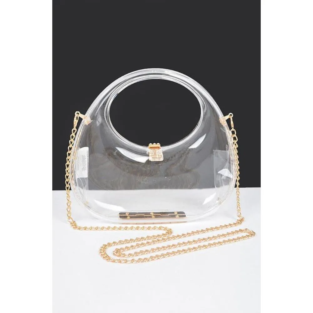 FASHNZFAB Molded Cleared Acrylic Top Handle Box Clutch