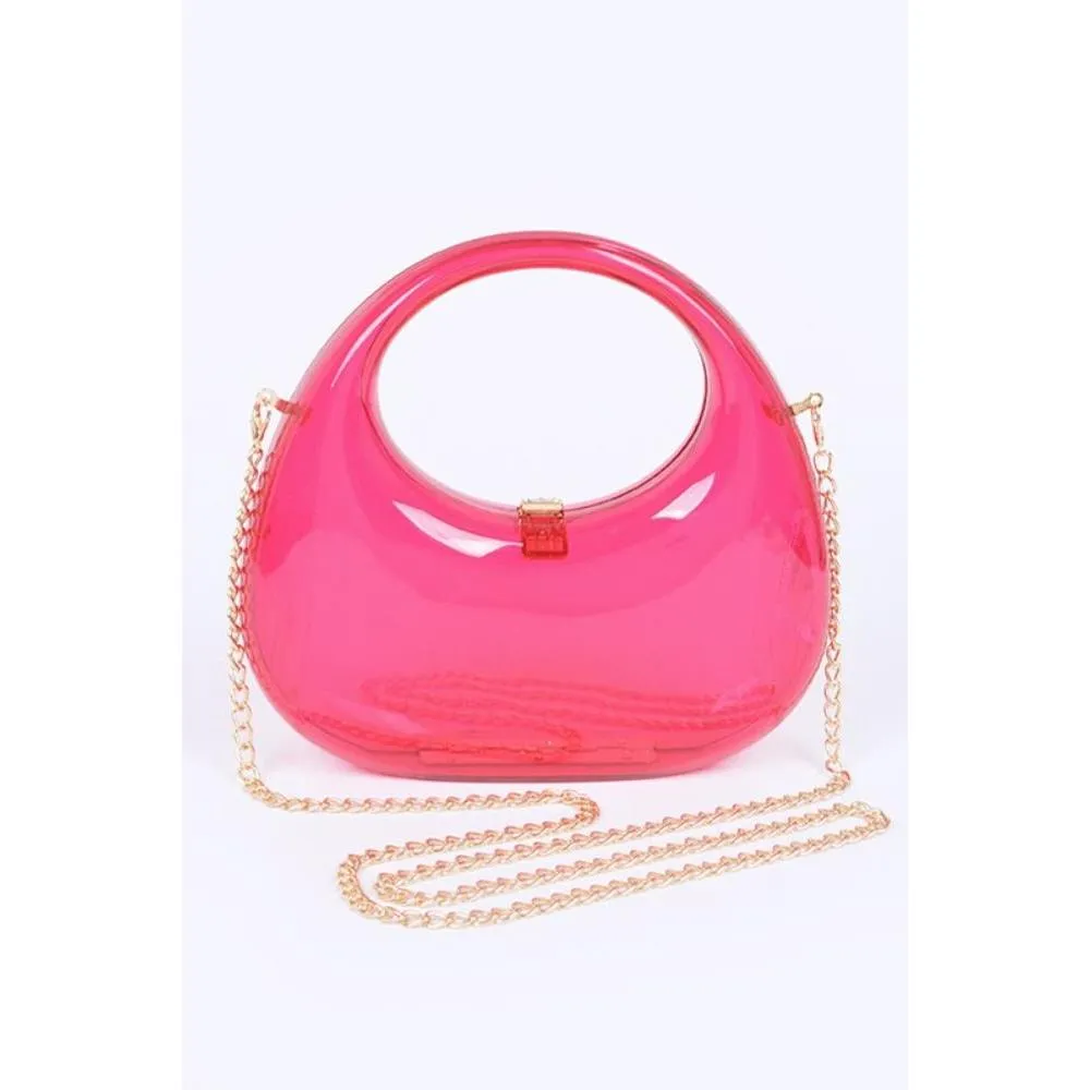 FASHNZFAB Molded Cleared Acrylic Top Handle Box Clutch