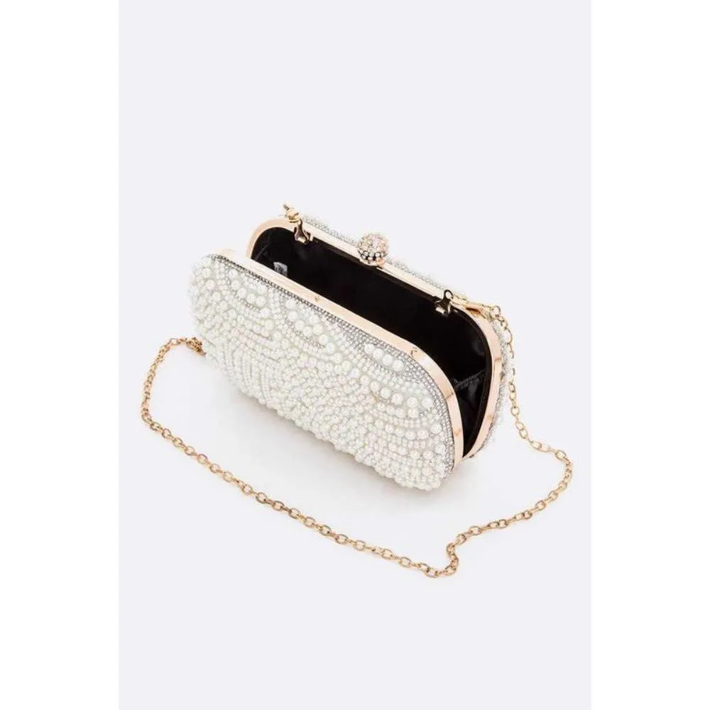 FASHNZFAB Pearl Embellshment Bridal Box Clutch