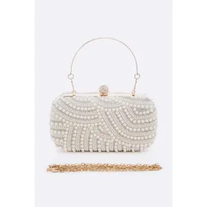FASHNZFAB Pearl Embellshment Bridal Box Clutch