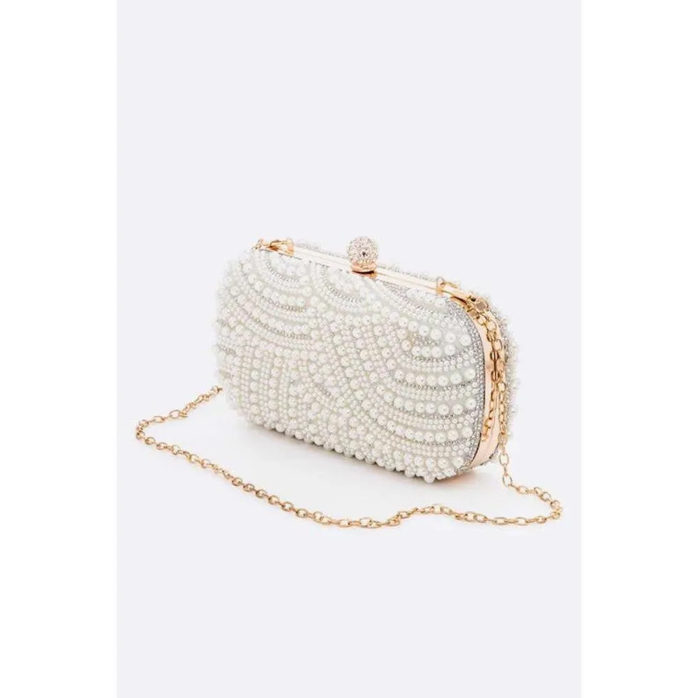 FASHNZFAB Pearl Embellshment Bridal Box Clutch
