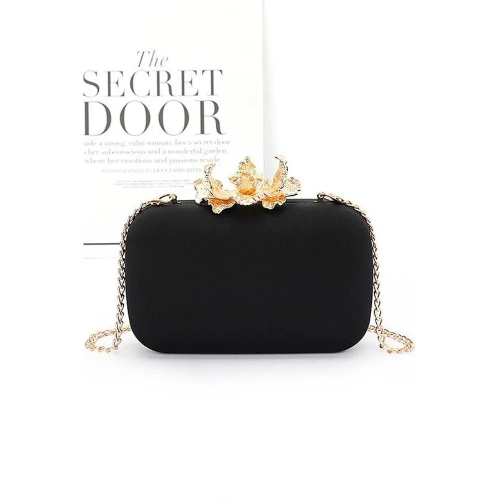 FASHNZFAB Pearl Flower Clasp Satin Box Clutch Bag