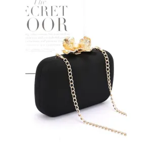 FASHNZFAB Pearl Flower Clasp Satin Box Clutch Bag