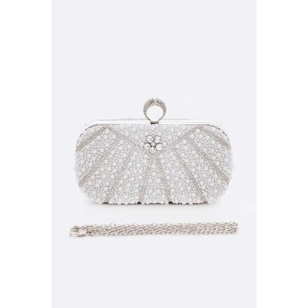 FASHNZFAB Pearl Studded Statement Bridal Box Clutch