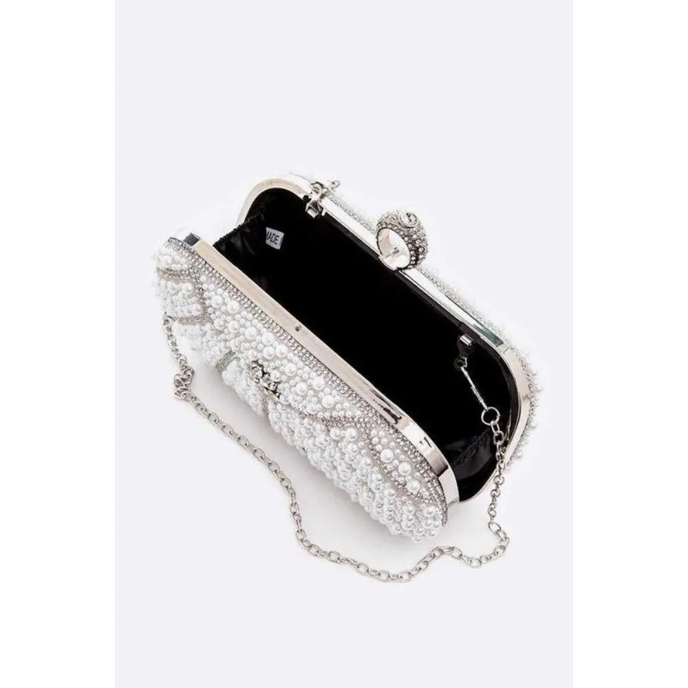 FASHNZFAB Pearl Studded Statement Bridal Box Clutch