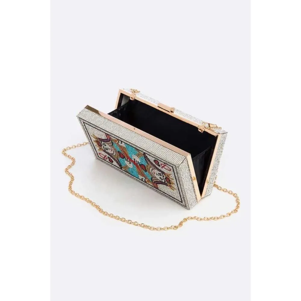 FASHNZFAB Queen Poker Iconic Rhinestone Party Box Clutch