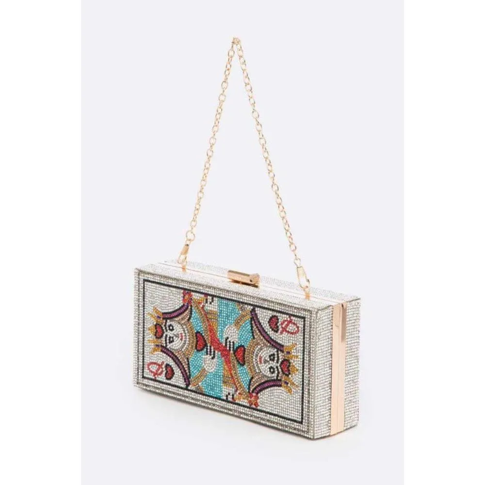 FASHNZFAB Queen Poker Iconic Rhinestone Party Box Clutch