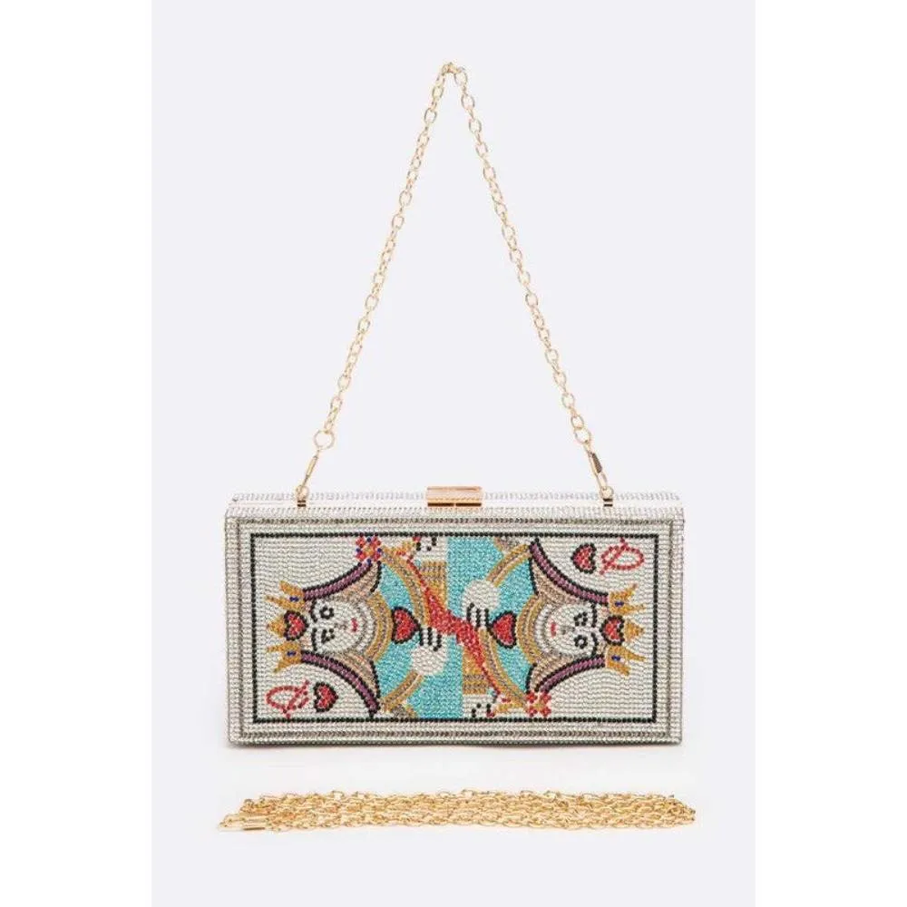 FASHNZFAB Queen Poker Iconic Rhinestone Party Box Clutch
