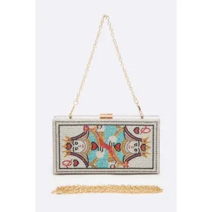 FASHNZFAB Queen Poker Iconic Rhinestone Party Box Clutch