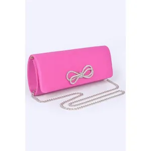 FASHNZFAB Rhinestone Bow Satin Clutch Bag