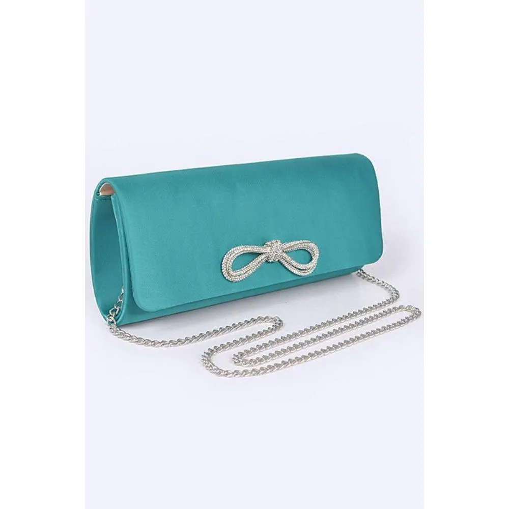 FASHNZFAB Rhinestone Bow Satin Clutch Bag