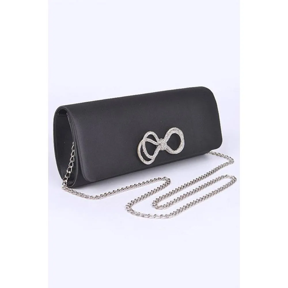 FASHNZFAB Rhinestone Bow Satin Clutch Bag