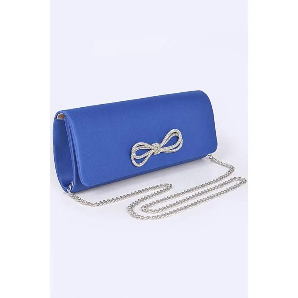 FASHNZFAB Rhinestone Bow Satin Clutch Bag