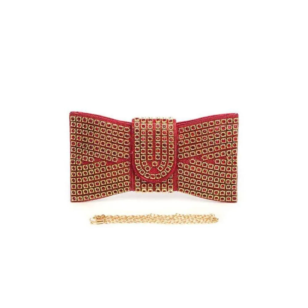 FASHNZFAB Rhinestone Bowtie Iconic Clutch Bag