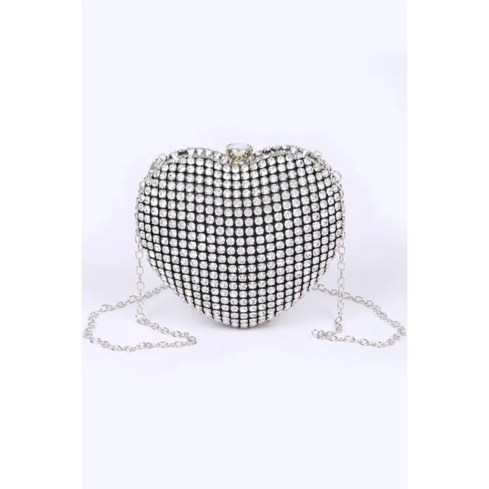 FASHNZFAB Rhinestone Heart Shape Box Clutch