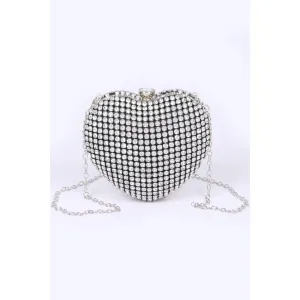 FASHNZFAB Rhinestone Heart Shape Box Clutch