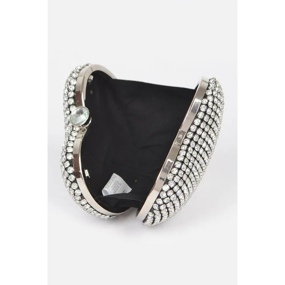FASHNZFAB Rhinestone Heart Shape Box Clutch