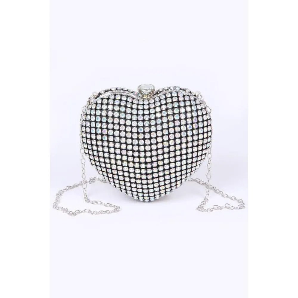 FASHNZFAB Rhinestone Heart Shape Box Clutch