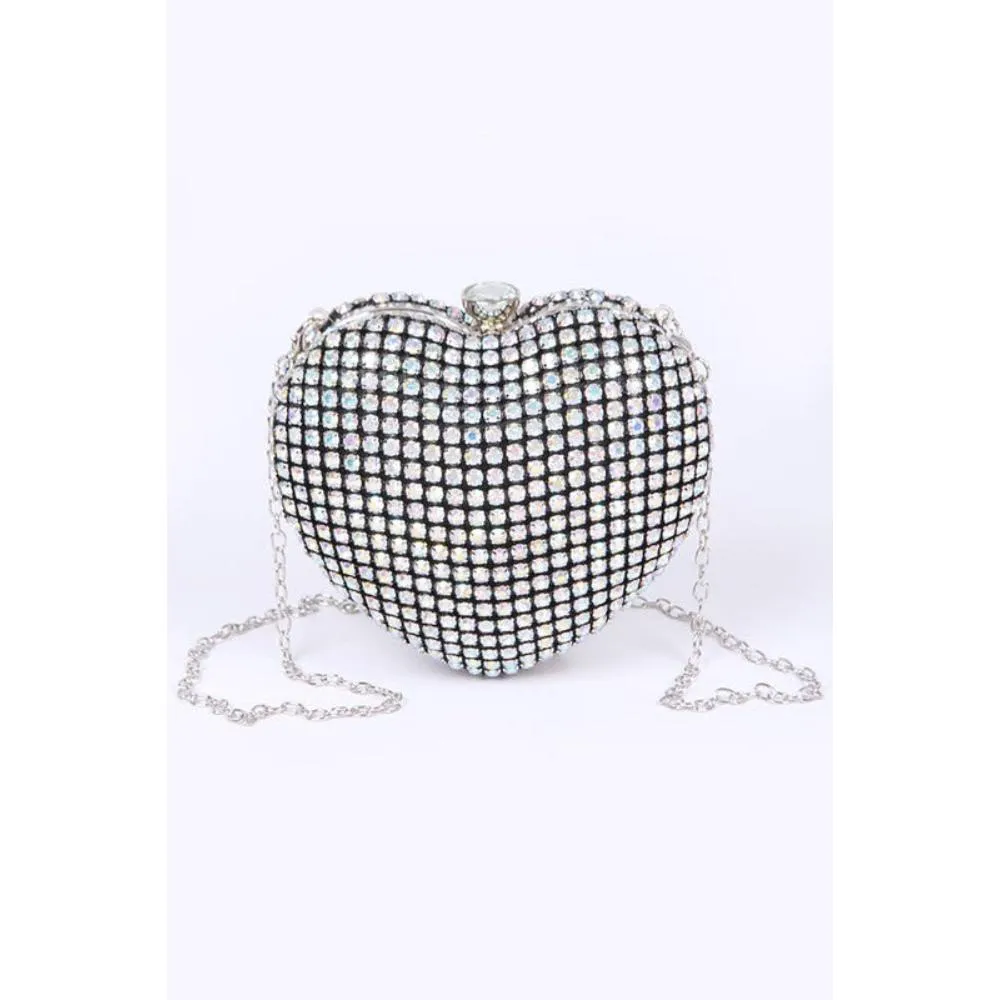 FASHNZFAB Rhinestone Heart Shape Box Clutch