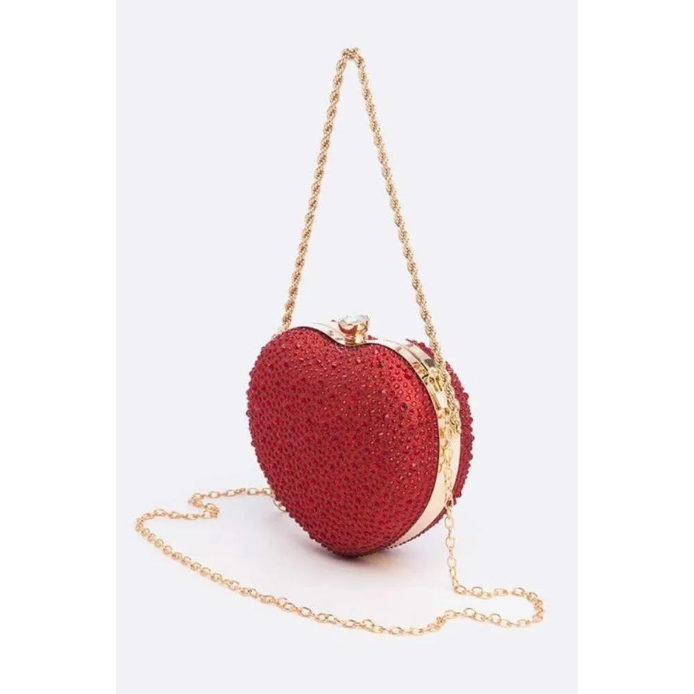 FASHNZFAB Rhinestone Pave Heart Shape Convertible Clutch