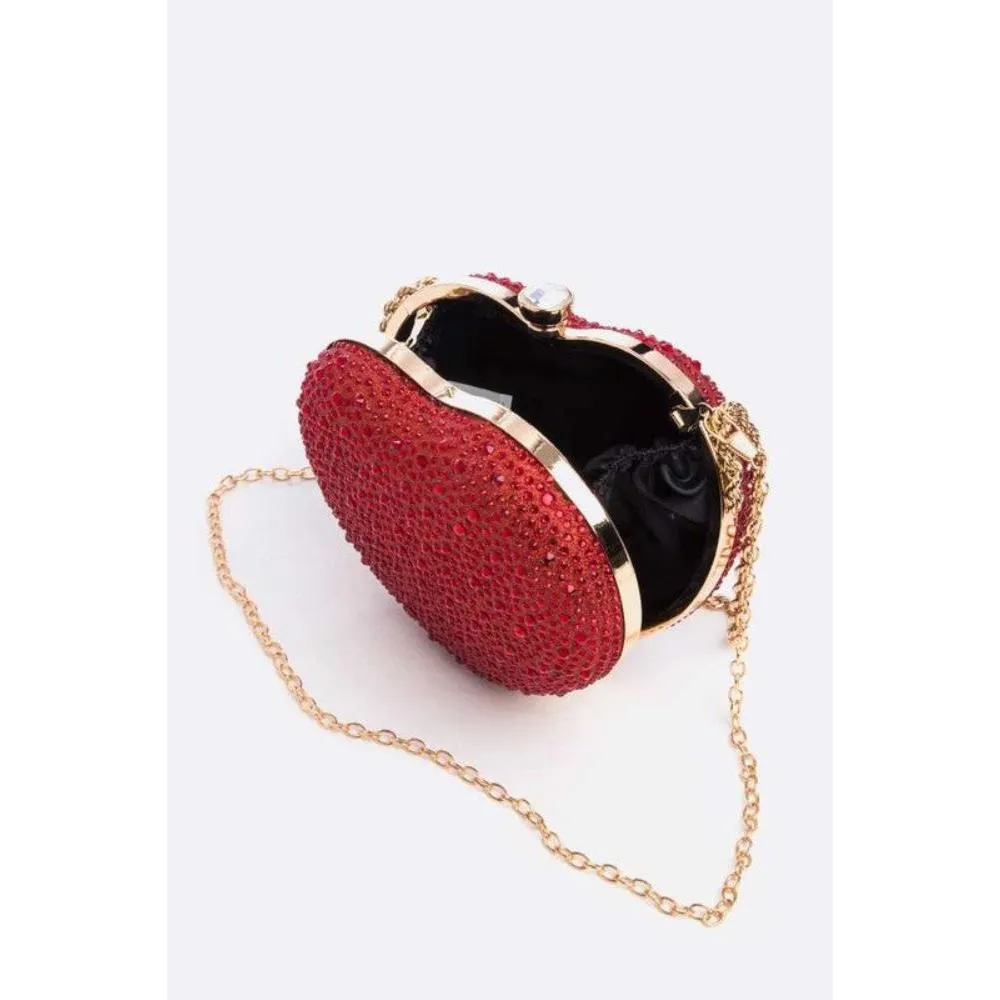 FASHNZFAB Rhinestone Pave Heart Shape Convertible Clutch