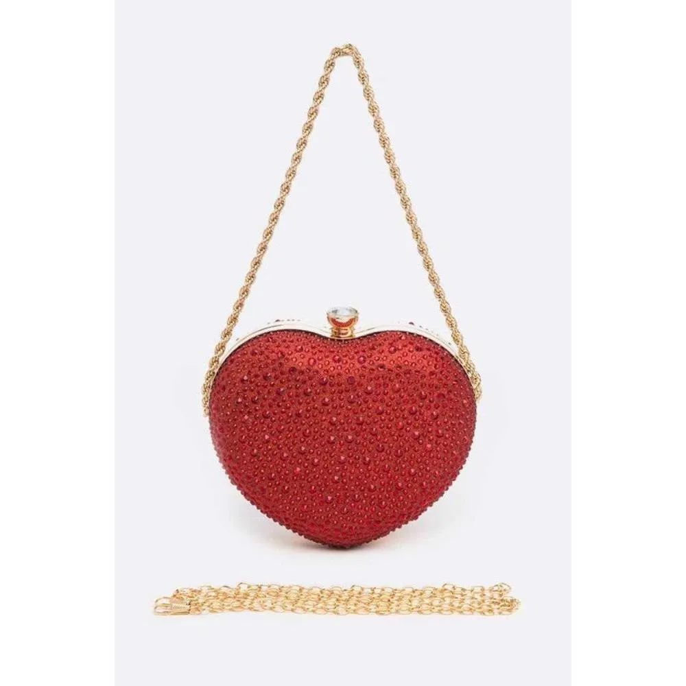 FASHNZFAB Rhinestone Pave Heart Shape Convertible Clutch
