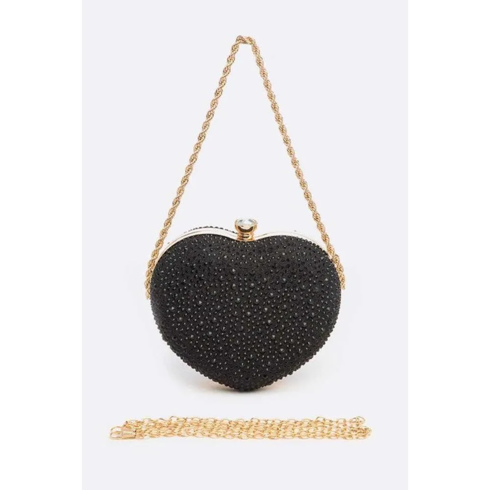 FASHNZFAB Rhinestone Pave Heart Shape Convertible Clutch