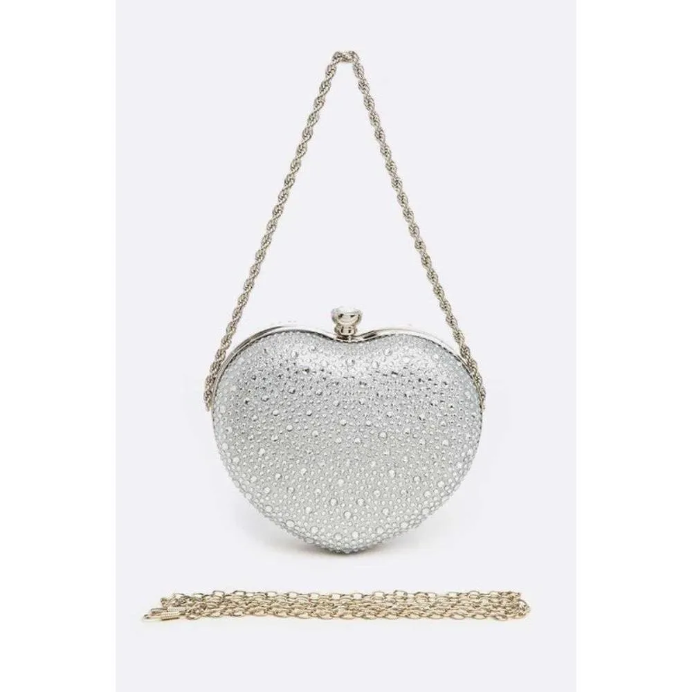 FASHNZFAB Rhinestone Pave Heart Shape Convertible Clutch