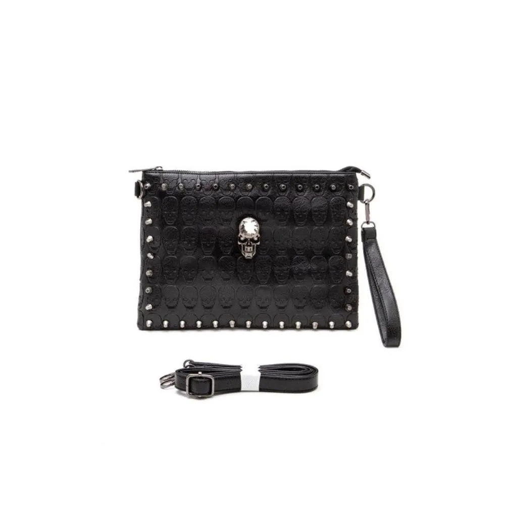 FASHNZFAB Skull Studs Convertible Crossbody Clutch Swing Bag