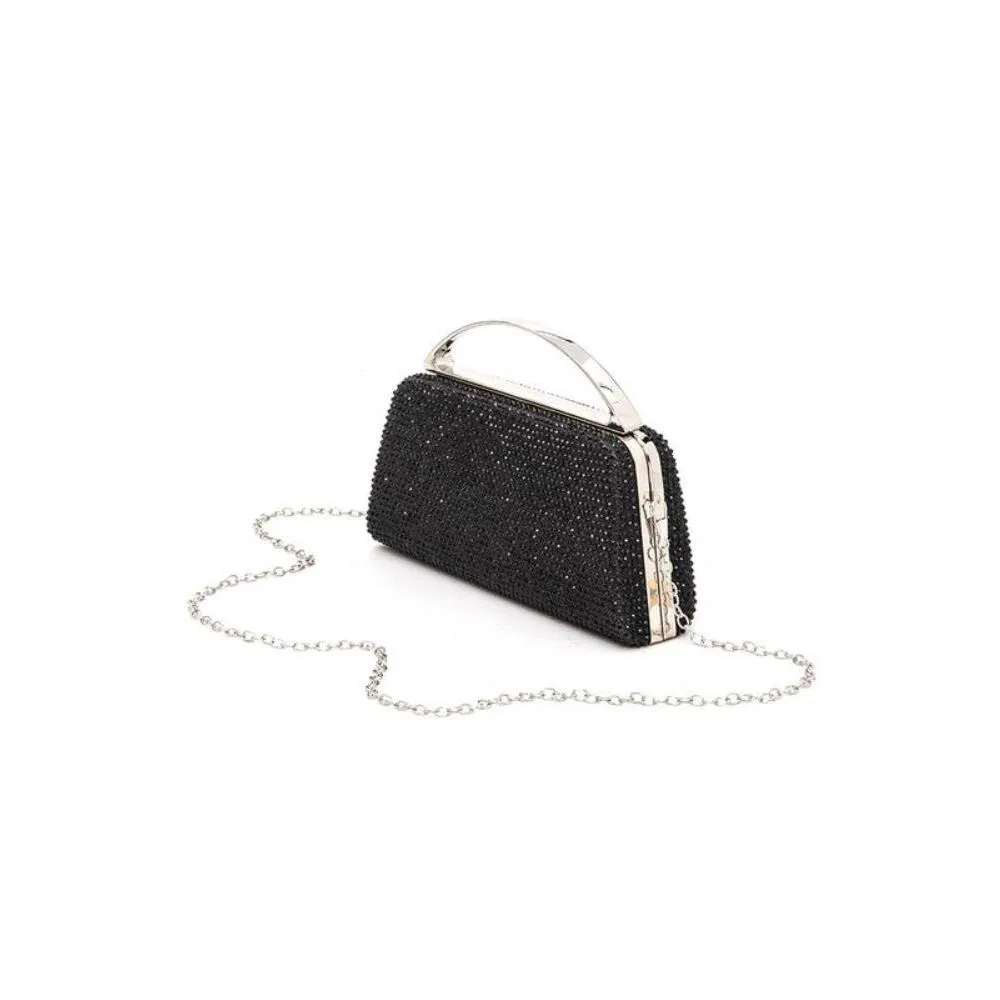 FASHNZFAB Slim Top Handle Rhinestone Box Clutch