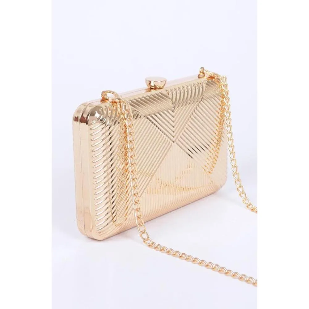 FASHNZFAB Textured Shiny Metal Box Clutch