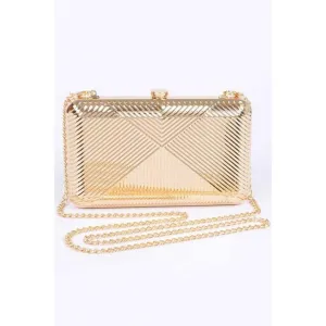 FASHNZFAB Textured Shiny Metal Box Clutch
