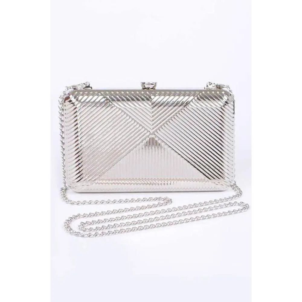FASHNZFAB Textured Shiny Metal Box Clutch