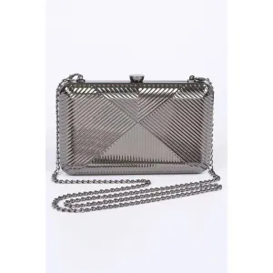 FASHNZFAB Textured Shiny Metal Box Clutch