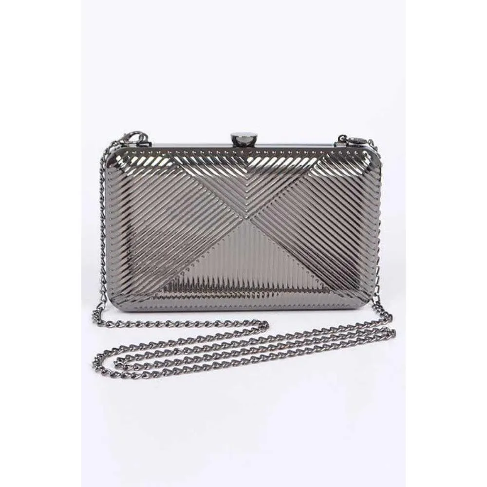 FASHNZFAB Textured Shiny Metal Box Clutch