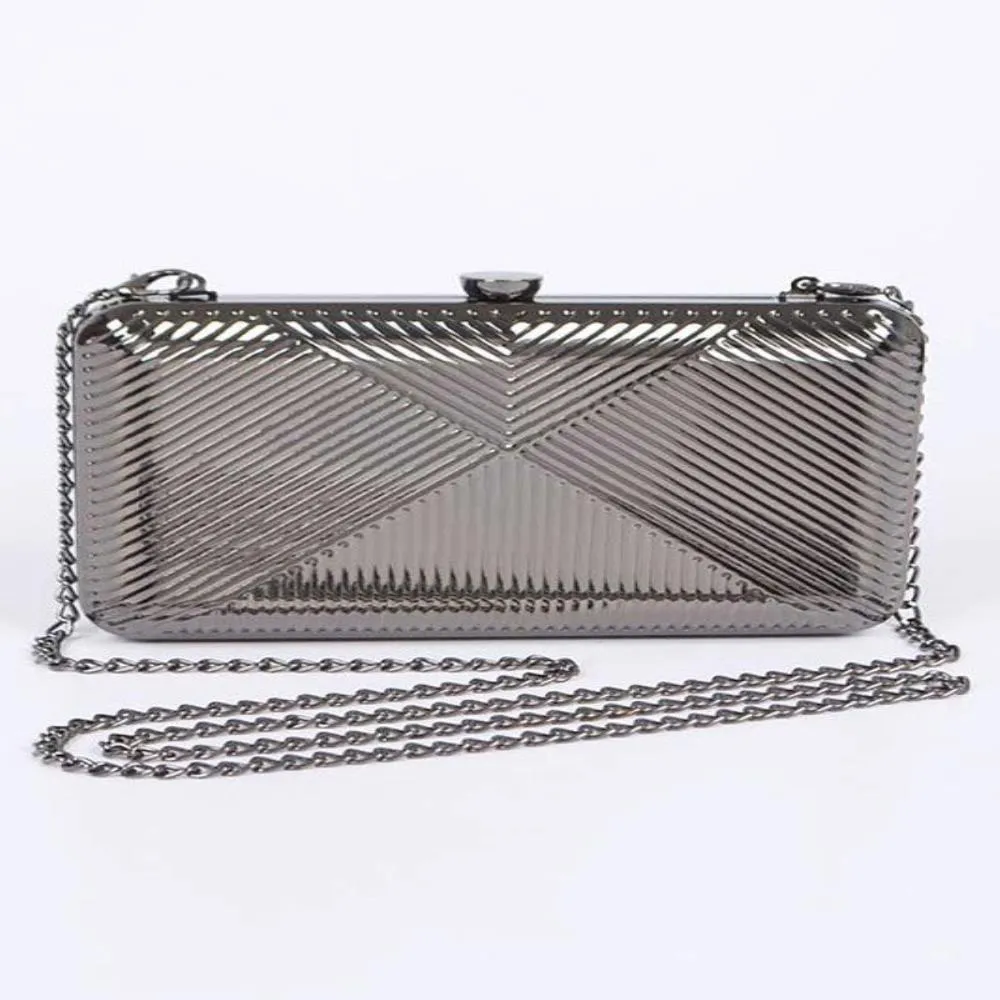 FASHNZFAB Textured Shiny Metal Box Clutch